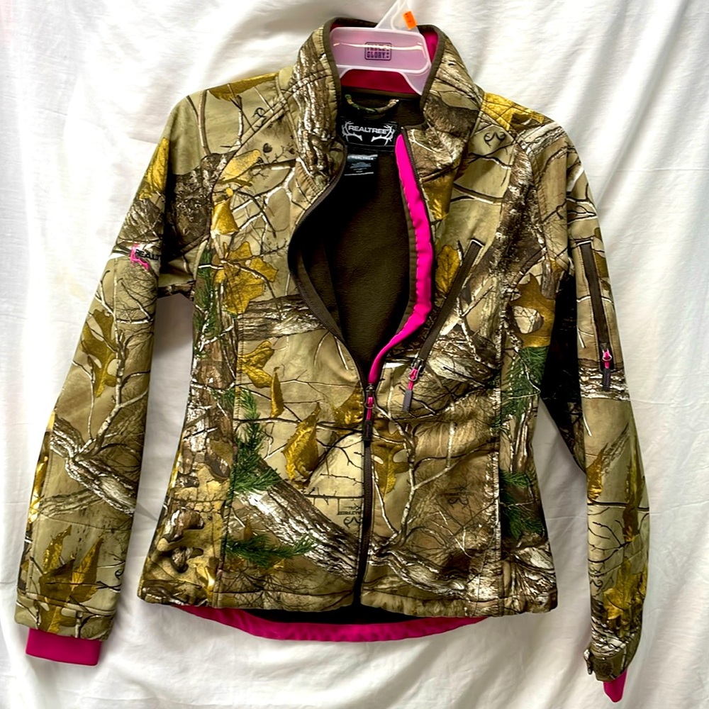 Realtree camouflage 4 zip pocket lined coat ladies sz L